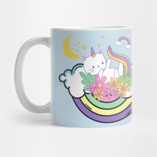 Caticorn on Rainbow Bed Chilling Mug